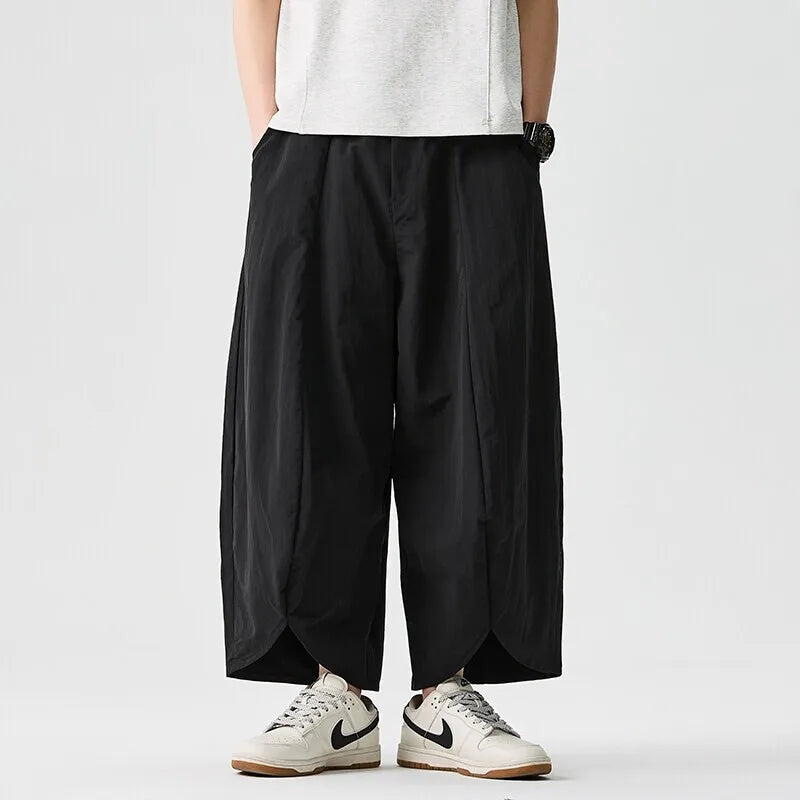 Men Wide Leg Pants Summer Light Thin Solid Casual Harun Pants Elastic Waistband Loose Oversize Lantern trousers Men Clothing