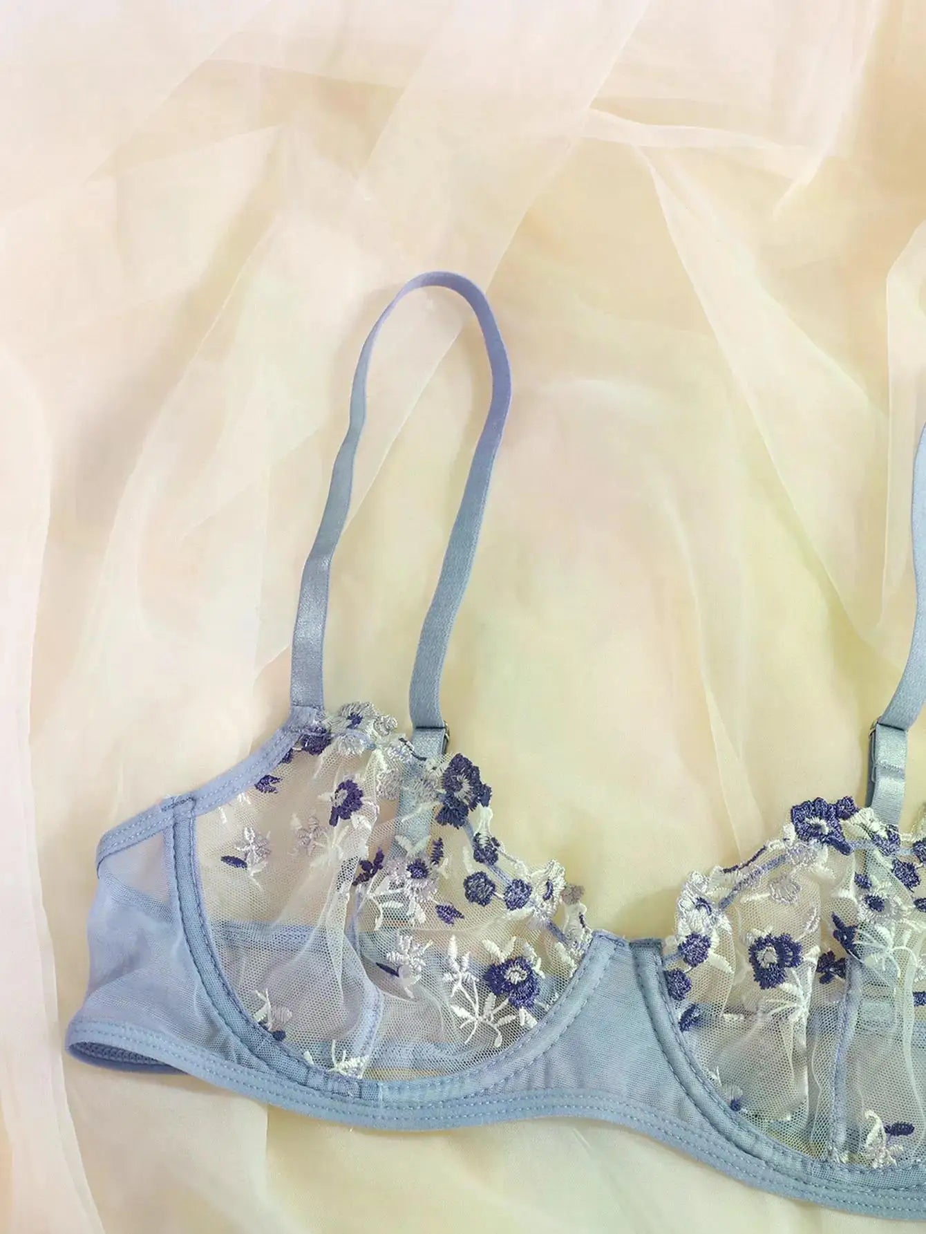 Transperant Lingerie Set Women Mesh Net Sexi Lenceria Sensual Mujer Bra Sets Embroidery Floral Underwired