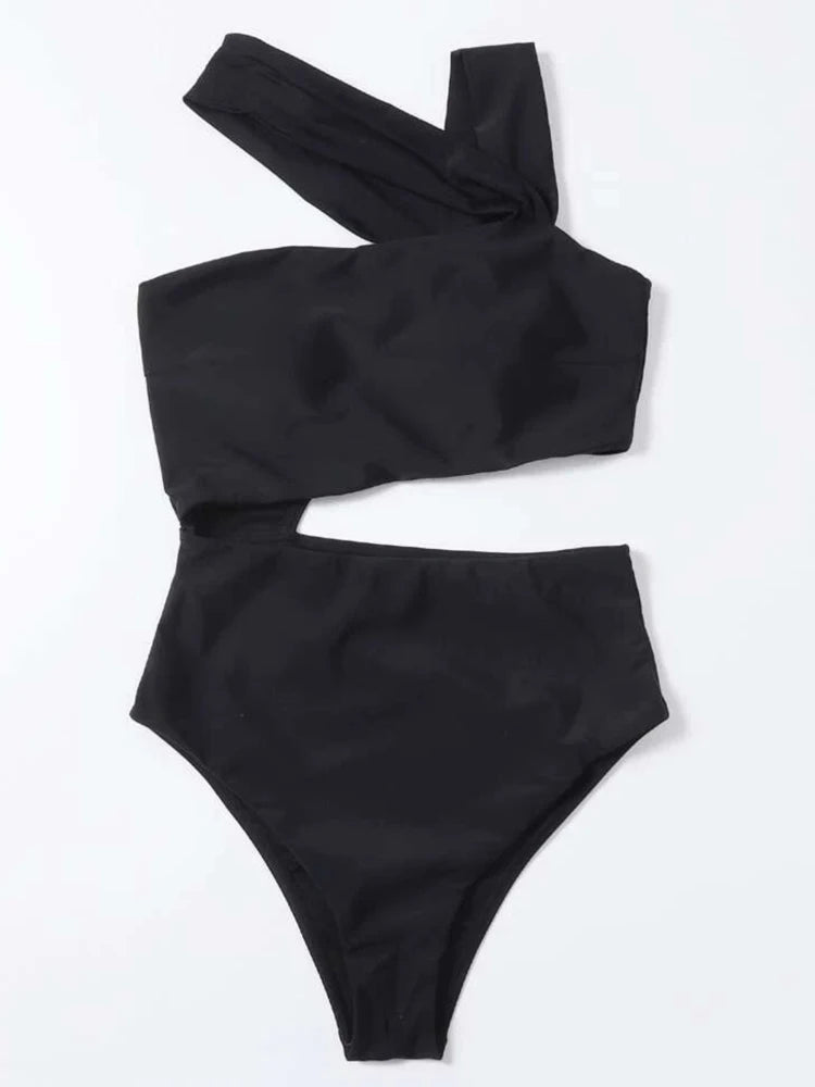 VigoCasey 2025 Solid One Shoulder Swimwear Women Sexy Push Up Hollow One Piece Swimsuit Monokini Backless Summer Bathing Suit