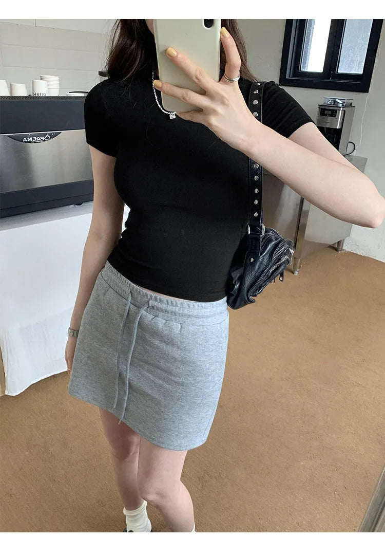 Basic Solid Crop Top Short Sleeve Crewneck Skinny T-shirt Summer Casual Tee for Women y2k Vintage Top Harajuku Streetwear