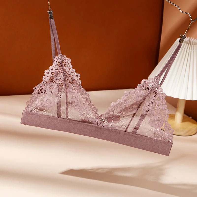 Lady Sexy Lace Bras French Style Triangle Cup Brassiere Erotic Lingerie Thin Floral Mesh Underwear Active Bra Women's Intimates