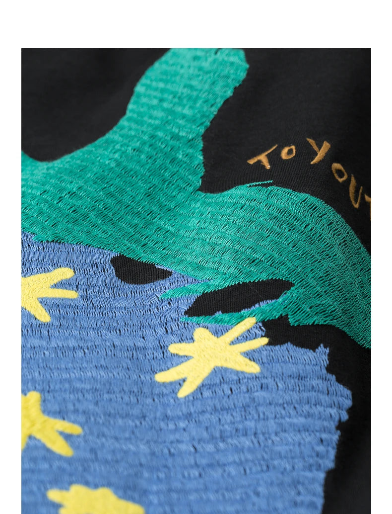 TOYOUTH Women Short Sleeve T-shirt 2025 Spring New Striped Strawberry Embroidered Round Neck Loose Pullover Tops