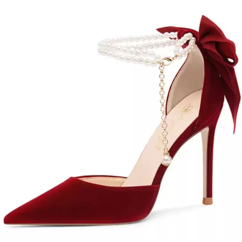 2024 New High Heels Women's Stiletto Heels Fashion Red Chinese Style  Shoes Wedding Shoes Bride  Luxury Shoes