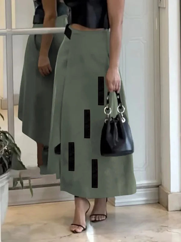 Freeacy Urban Female Asymmetric Skirt Elastic High Waist A-line Printed Skirts 2025 Summer Women's Commuter Half Dress Bottoms