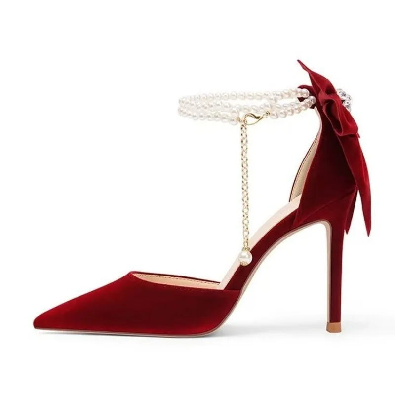 2024 New High Heels Women's Stiletto Heels Fashion Red Chinese Style  Shoes Wedding Shoes Bride  Luxury Shoes