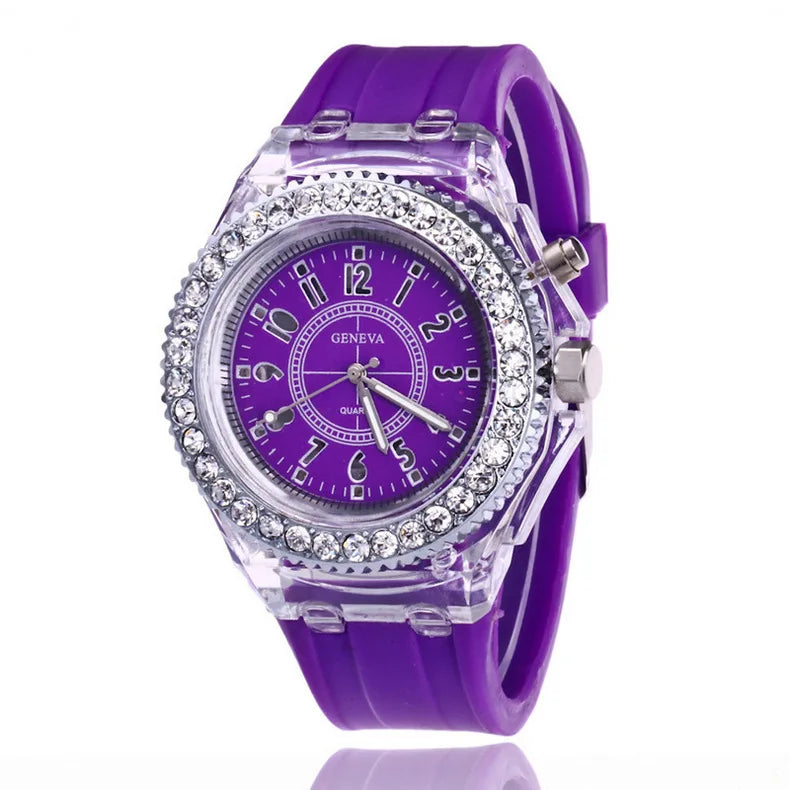 led Flash Luminous Watch Personality trends students lovers jellies woman men's watches 7 color light WristWatch bayan kol saati