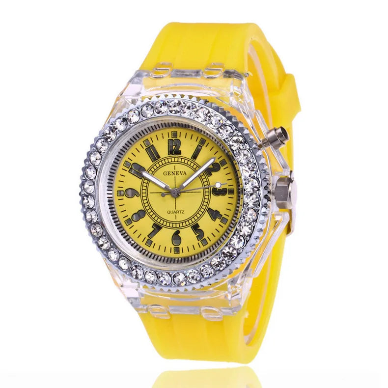 led Flash Luminous Watch Personality trends students lovers jellies woman men's watches 7 color light WristWatch bayan kol saati