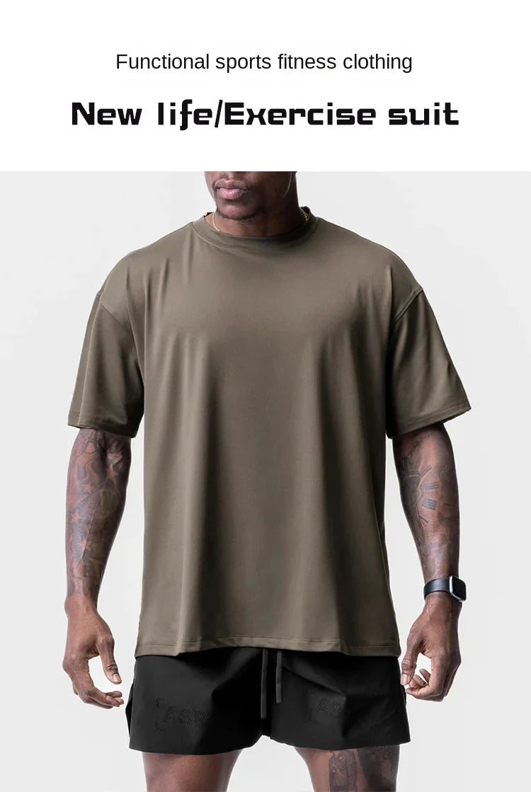 Men's Summer Casual Loose Oversized T-shirt O-Neck Short Sleeve Tee Male Quick Dry Breathable Gym Fitness Undershirt Clothing
