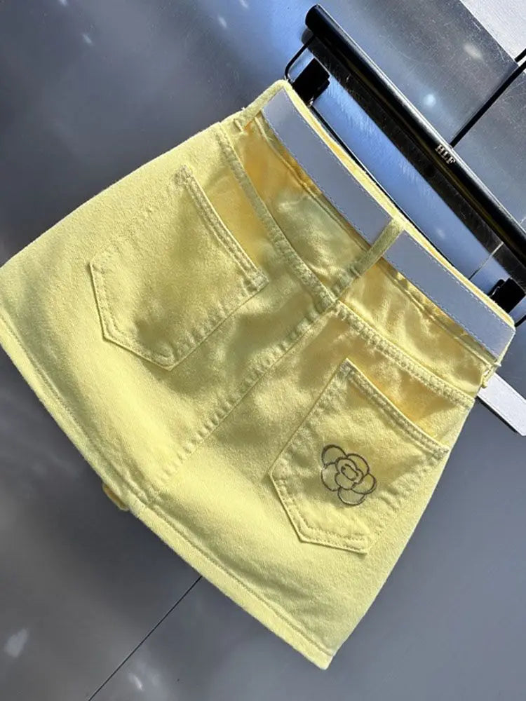 Female Korean All-match Denim Short Skirt 2025 Summer New Trend Sexy Embroidered Solid Color High Waist Printing A-line Skirt