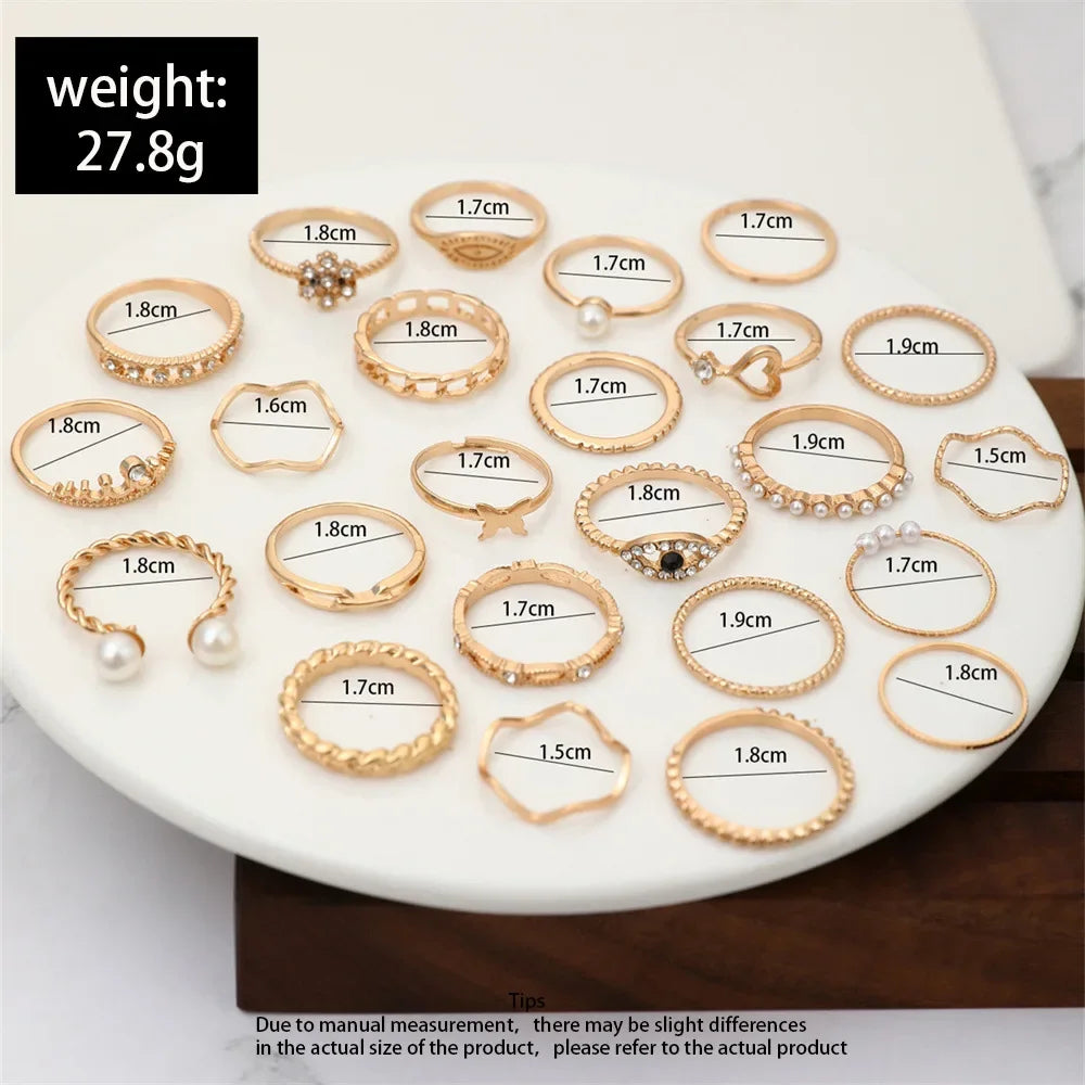 30Pcs Bohemian Geometric Knuckle Rings Set For Women Gold Silver Color Finger Ring Girls Fashion Party Jewelry Accessories