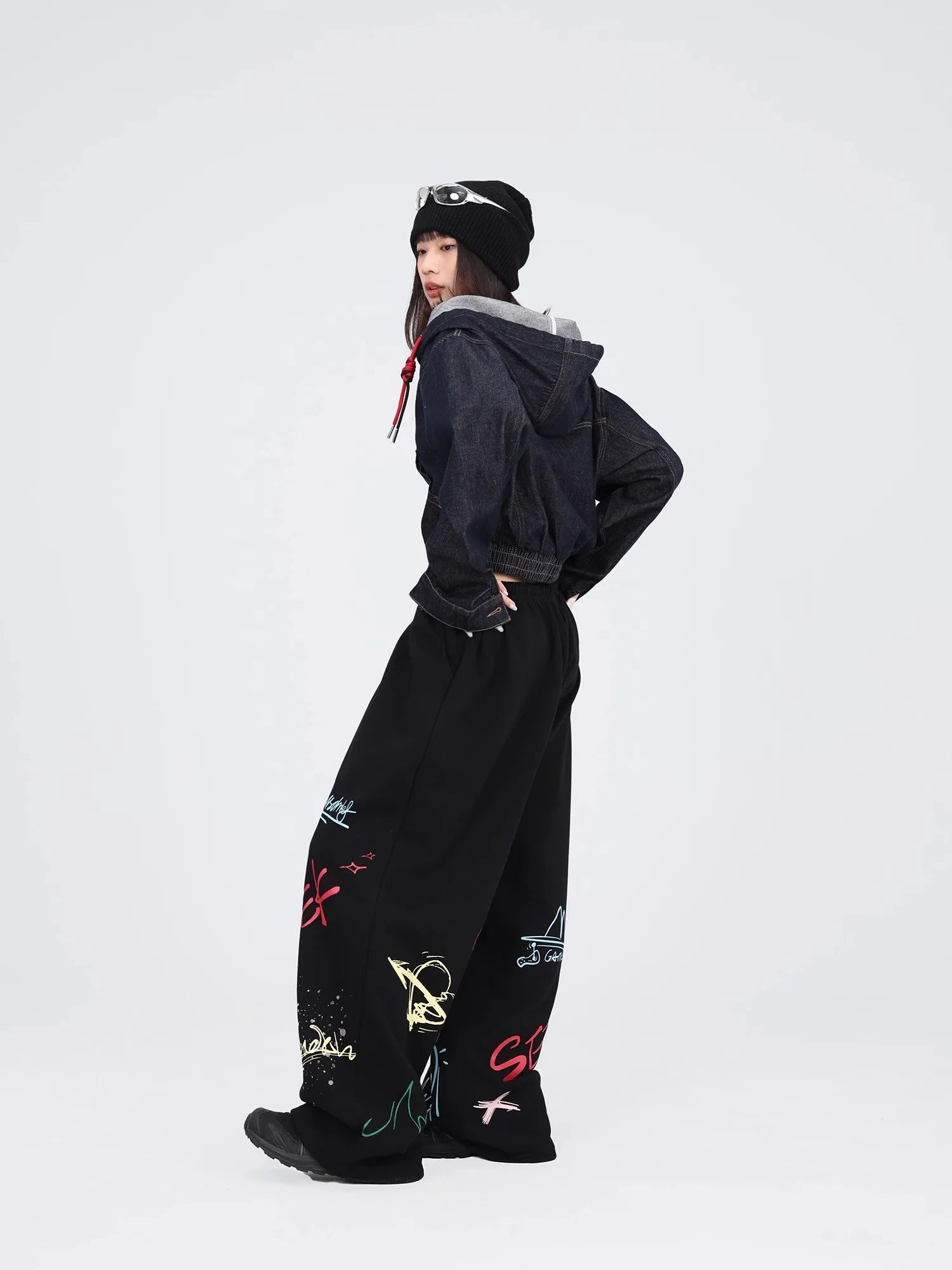 CBXLAB Street Dance Women' s Black color graffiti hip hop long pants autumn and winter street jazz soft and firm dancing sports