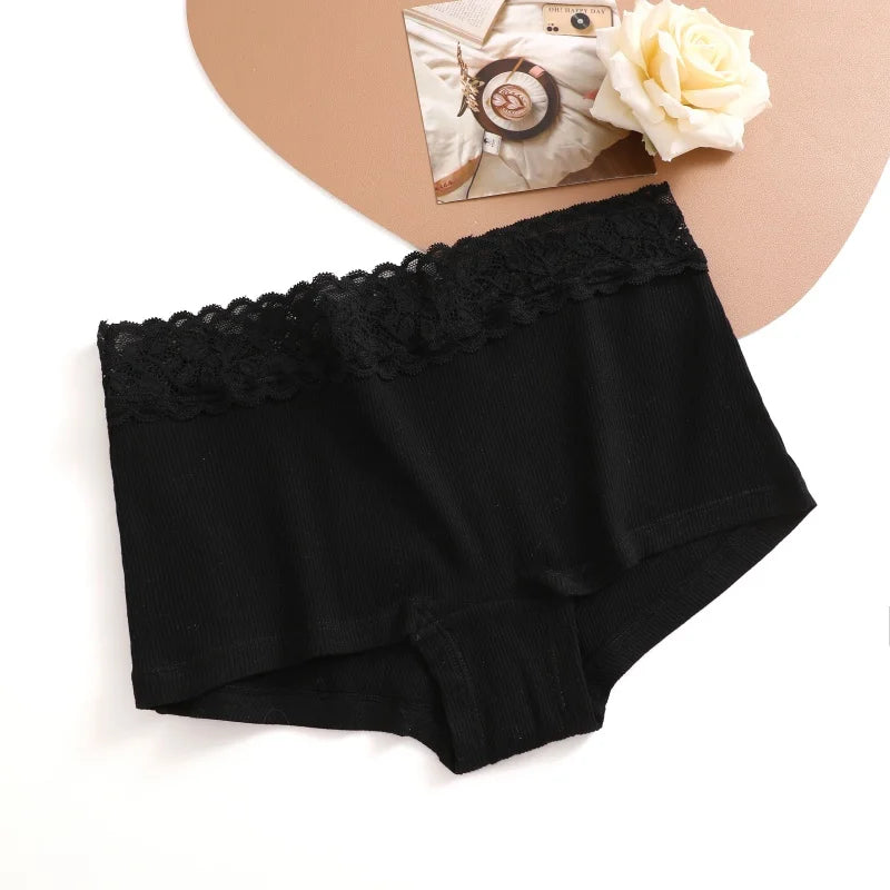 3Pcs Women's Cotton Lace Panties Boxers Seamless Boxer Underwear Female Solid Color Briefs Cozy Lingerie Intimate Underpant S-XL