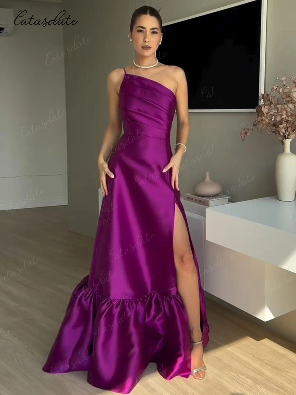 Catasdate One Shoulder Ceremony Dresses Satin Evening Dress Special Events Formal Party Dress for Special Occasions Customized 
