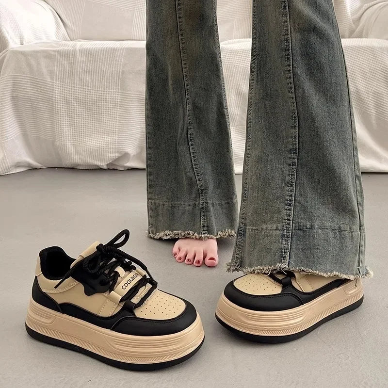 Women's Thick Sole Panda Shoes Spring Autumn New Style FootSlimming Heightening Versatile White Sneakers Sports Casual Board Sho