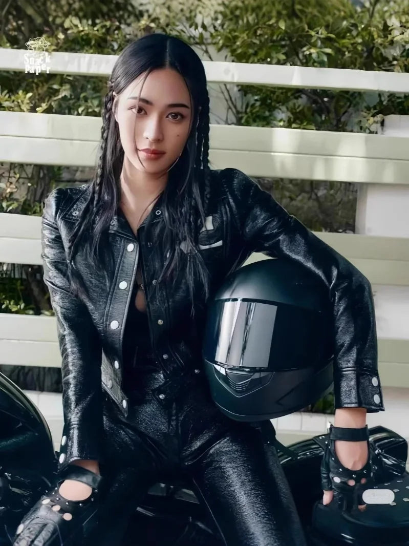 ort PU Jaet High Collar Bright Surface Color Blo Classic Bestseller Street Sle Long Sve Women's Leather Coat