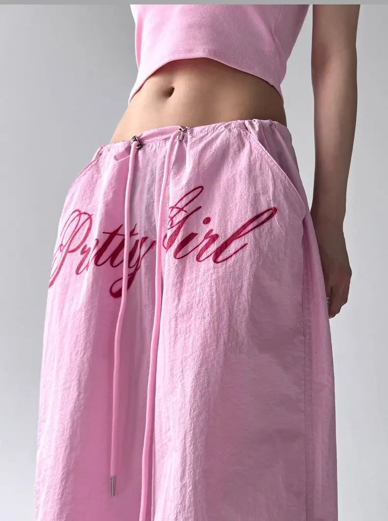 American retro black printed Spice Girls Street Dance Scimitar Pants Women's Loose Design Splicing Summer New Wide Leg Pants