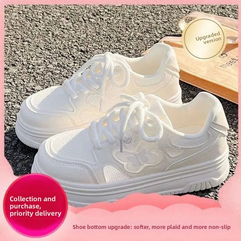 Summer Thick Bottom Casual Sports Shoes Women's New Style Breathable PU Material Comfortable All-Match Chic White Sneakers