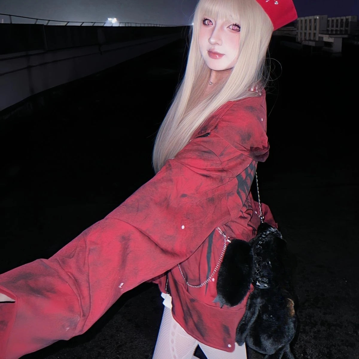 Y2k Aesthetic Printing Punk Hoodies Women Grunge Loose Pocket Oversized Hooded Hoody Harajuku Streetwear Emo Zipper Sweatshirts