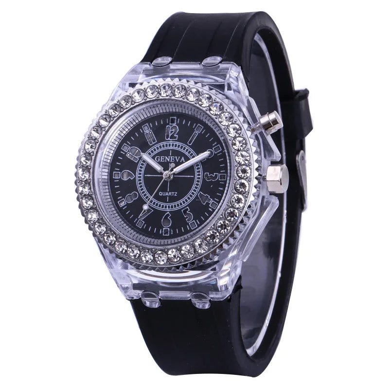led Flash Luminous Watch Personality trends students lovers jellies woman men's watches 7 color light WristWatch bayan kol saati