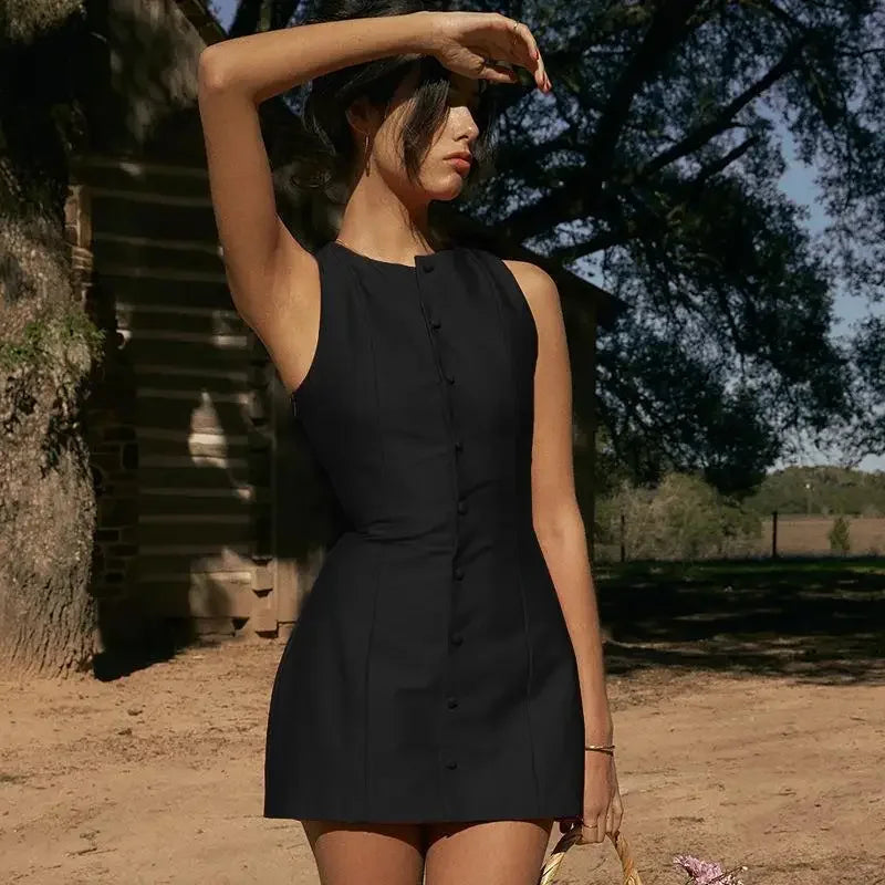 Yj24078 Cross-border Spring 2024 New Slims Smooths Your Silhouette Sleeveless Mini Dress European American Style Elegant Vest