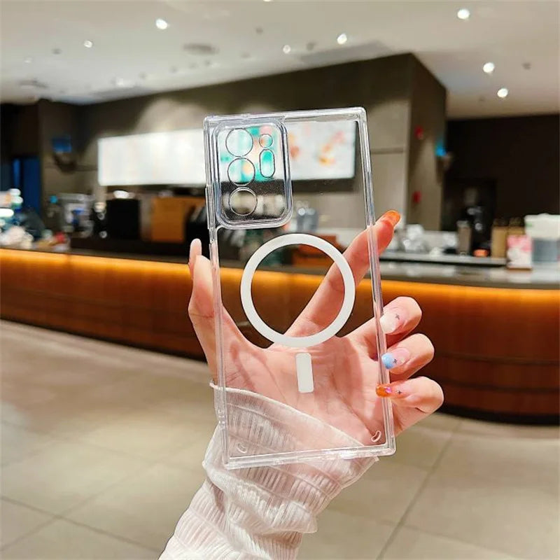 For Magsafe Magnetic Transparent Case For Samsung Galaxy S24 S23 S22 S21 S20FE Plus Note 20 Ultra A14 A34 A52 A53 A54 Soft Cover