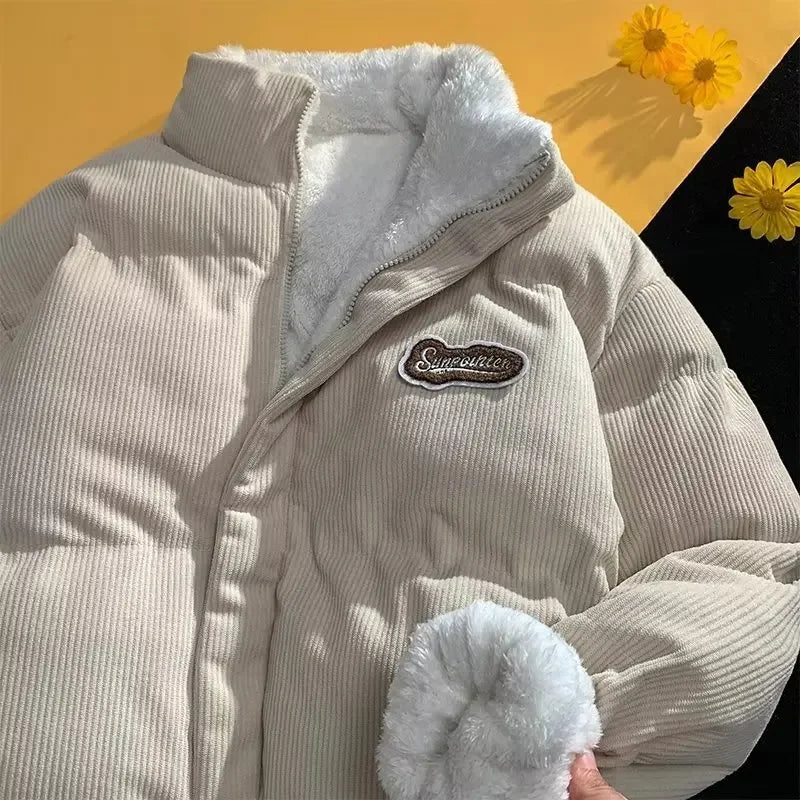 Fog Blue Cotton-padded Coat Men's Winter Thickened Hong Kong Style Corduroy Cotton Jacket Design Sensibility Niche 2023 Workwear