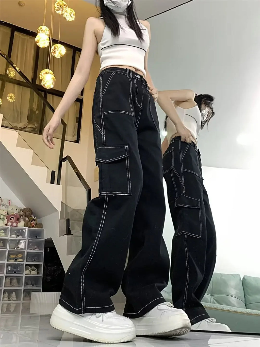 Jeans Women's Straight-leg Loose-fit Spring Autumn/winter 2024 New High-waisted Slimming Petite Wide-leg Cargo Pants