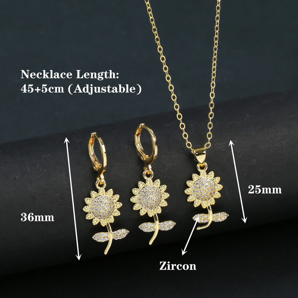 7 Style Classic Gold Plated Botanical Sunflower Pendant Necklace Earrings Jewelry Set New Trend Women Casual Party Jewelry Gift