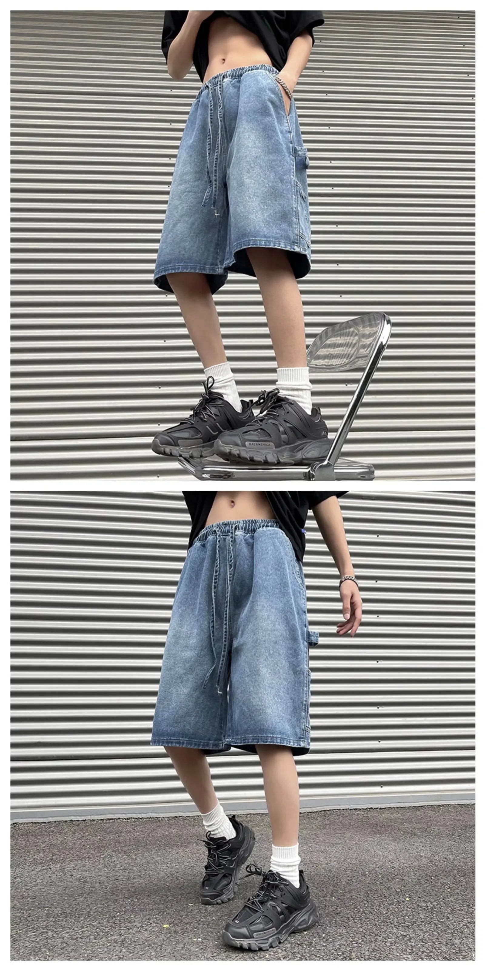 Fashionable Loose-fit Straight-leg Denim Shorts Simple Solid Color Casual Versatile Men's Five-point Pants