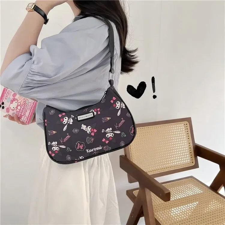Miniso Hello Kitty Underarm Bag for Women Y2K Sanrio Kuromi Mymelody Messenger Tote Bag Cute Girls Shoulder Bag Purses Handbag
