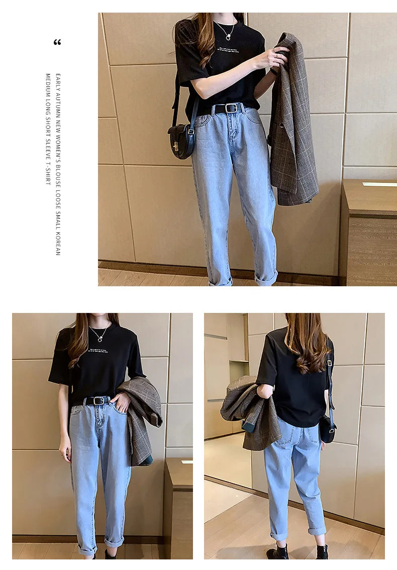 2024 Summer New Style Women's Short Sleeve T-Shirt Loose Fit Korean Version Round Neck Base Layer Top Trendy Women's T-Shirt