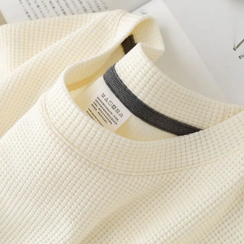 Men's New Summer Waffle Round Neck Short Sleeve T-Shirt Comfortable Breathable Short-Sleeved Top for Casual Wear