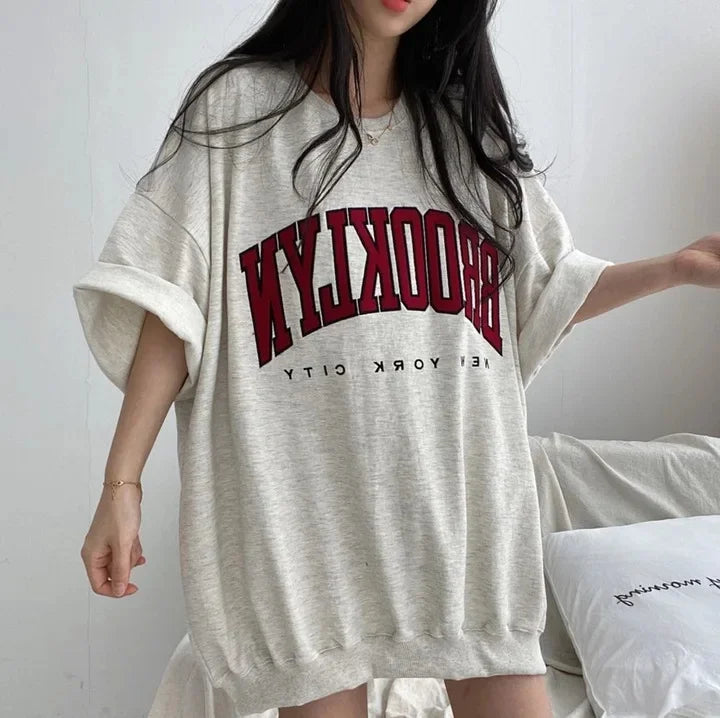 Women's Loose-Fit Short Sleeve Cotton T-Shirt Korean Style Summer Fashion Plus Size Niche Design Sensibility Crew Neck