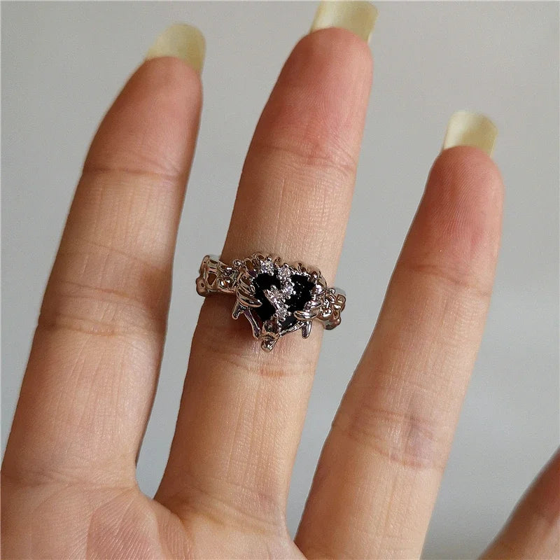 Vintage Goth Thorny Rose Couple Rings For Men Women Charm Irregularity Opening Stainless Steel Punk Finger Ring Jewelry Y2k Gift