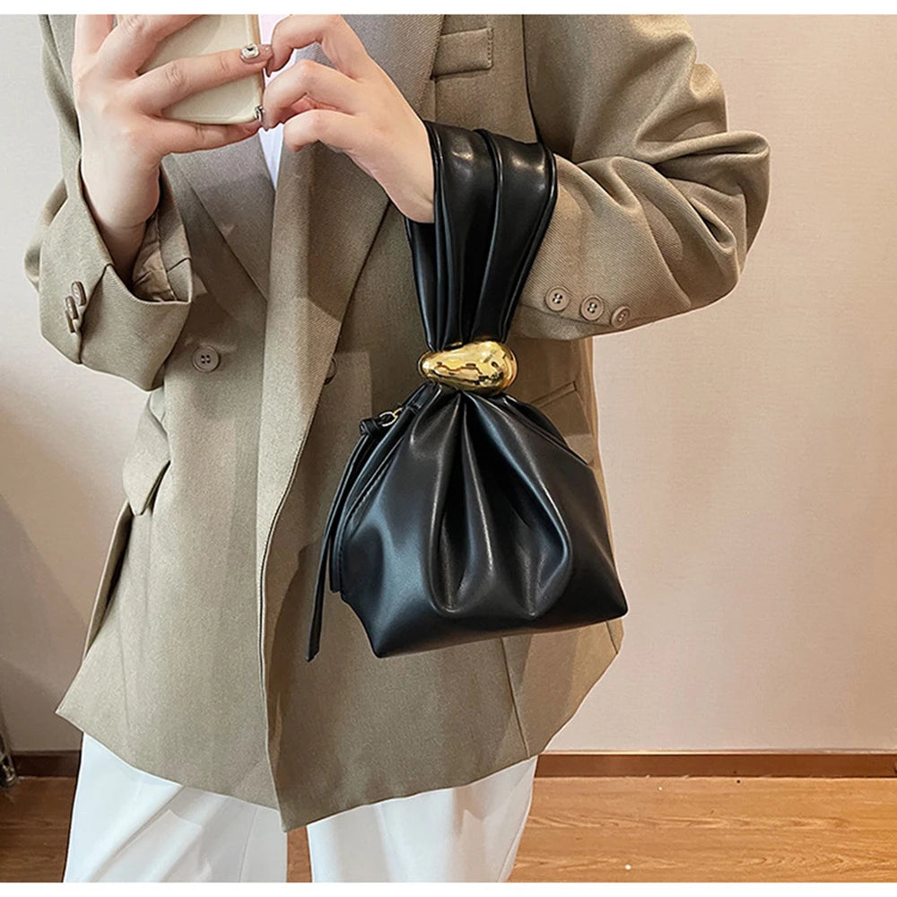 Design Mini PU Leahter Underarm Pleated cloud bag for Women 2024 Fashion Designer Female Retro Shoulder Bag Handbags and Purses