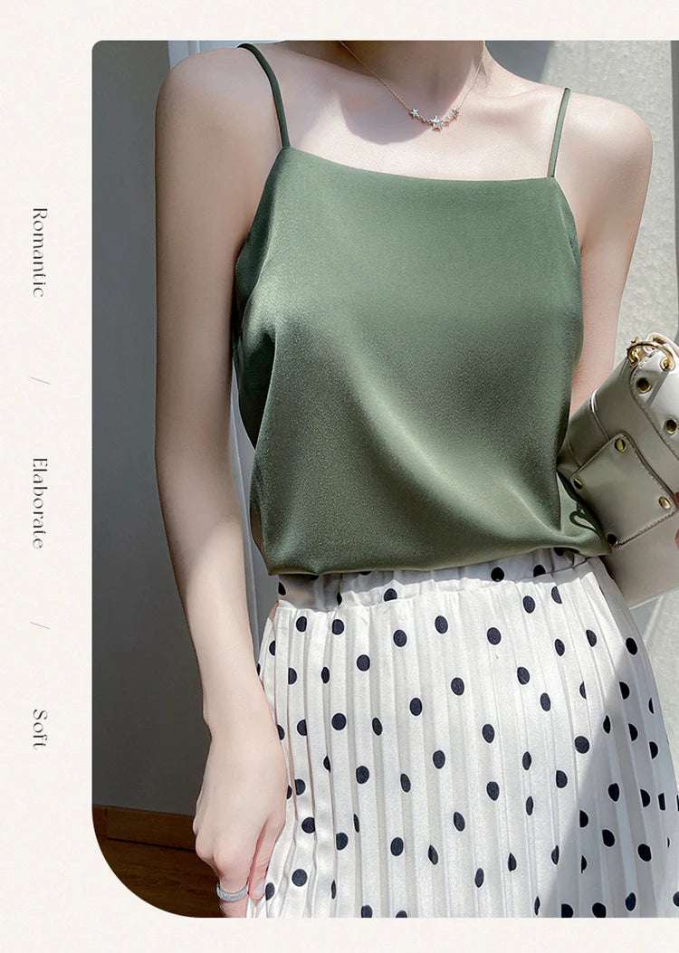 Women' Summer Sling One Line Collar Camis Cool Comfort Silk Suspender Sexy Suspender Top New Undershirt Fashion Thin Style Sling