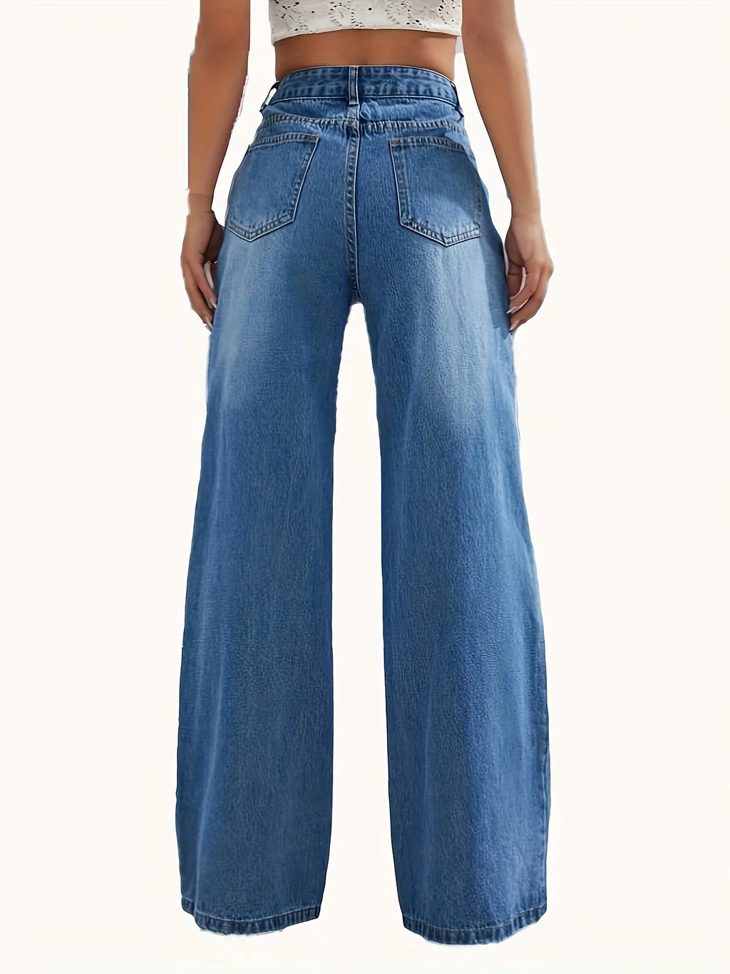 New women's cross-border European and American style solid color jeans women's straight wide leg pants casual all-match