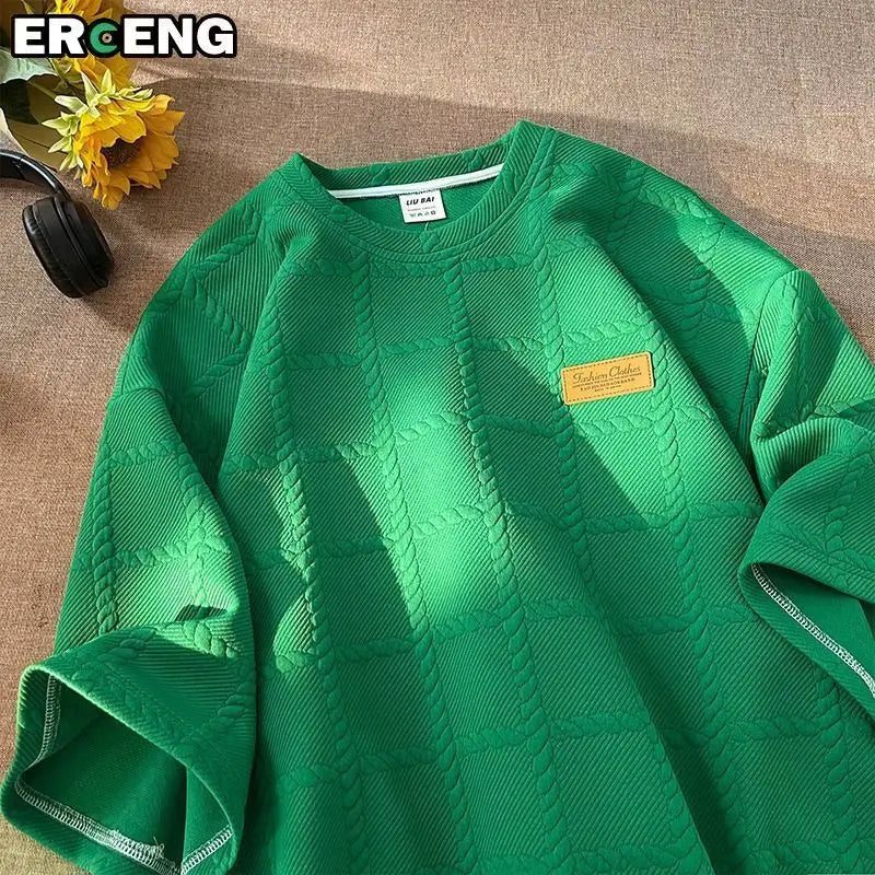 Hong Kong Style High Street Short Sleeve Men's Summer Trendy Brand Five-point Sleeve T-shirt Loose Half Sleeve