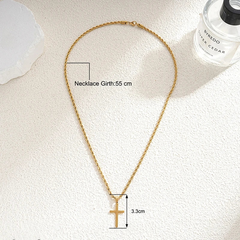 New Stainless Steel Cross Pendant Necklace for Men Women Minimalist Gold Color Jewelry Male Female Necklaces Chokers Gifts 2024