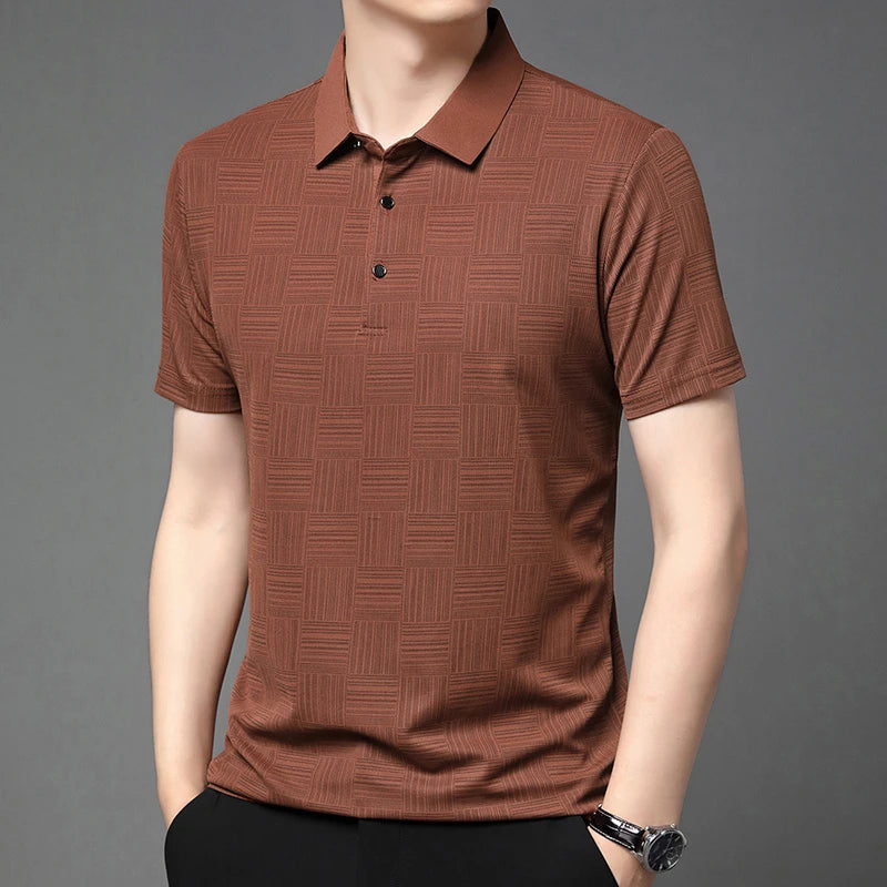 2024 Men's New Printed Business Casual Short sleeved POLO Shirt Fashion Short sleeved Comfortable and Breathable Top