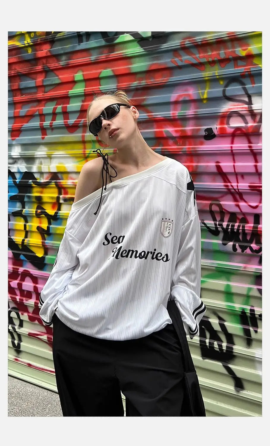 HOUZHOU Y2k Vintage Women Sweatshirts Sloping Shoulder Letter Printed Long Sleeve American Retro Hoodies Loose Gyaru Streetwear