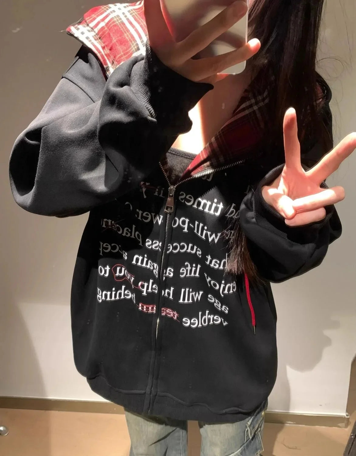 Hua Cotton Blend Milk Silk Hoodie Zipper Couple Jacket Retro Letter Patchwork Hat Sweatshirt 280g Vintage Style Women's Clothing