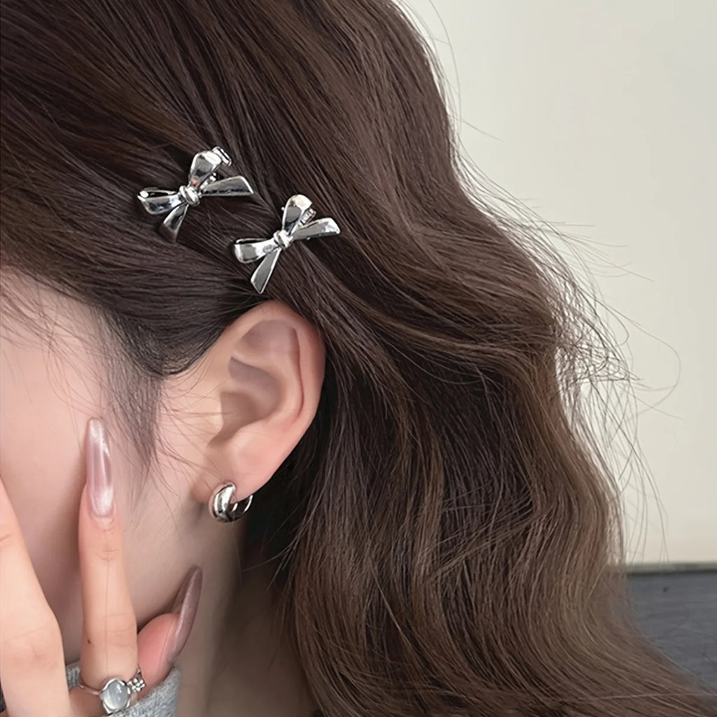 6 Pieces of Women's New Golden Bow Mini Hairpins, Sweet and Cool Girl Bangs Hairpins and Hair Accessories