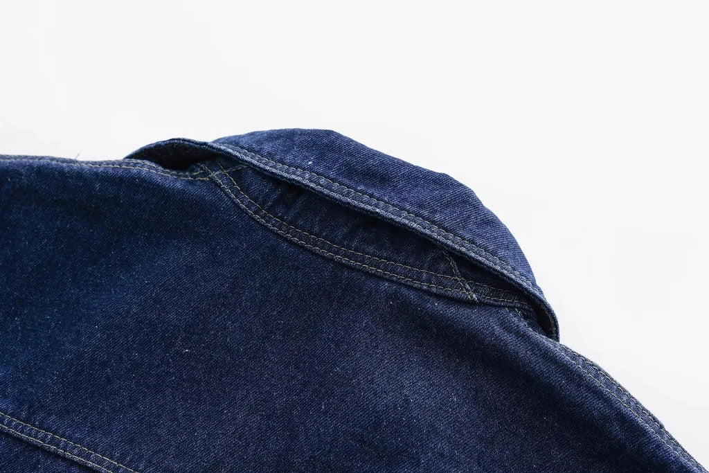 2025 Women's Fashion Flip Pocket Decoration Short Flip Collar Slim fit denim Top + Asymmetric Denim Skirt 2 Piece Set