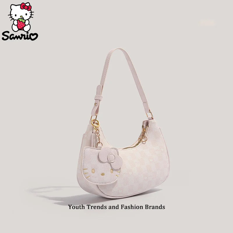 Sanrio Hello Kitty Y2K Fashion Underarm Bag Armpit Checker Bag Shoulder Bag Women Exquisite Crossbody Makeup Bag Tote Girl Gift