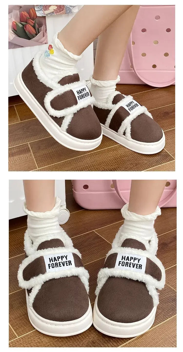 Thick-Soled Cotton Slippers For Women Winter Indoor Home Use Non-Slip Fleece-Lined Warm Cotton Shoes Outerwear Winter