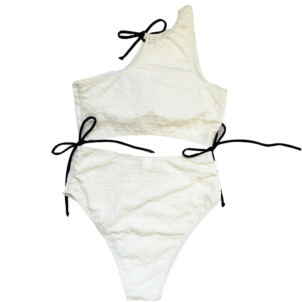 Sexy White High Waist Swimwear String Lace Up Bikinis Sets Woman 2025 Asymmetric Neck Swimsuits Bathing Suit Bikini Mujer Bather