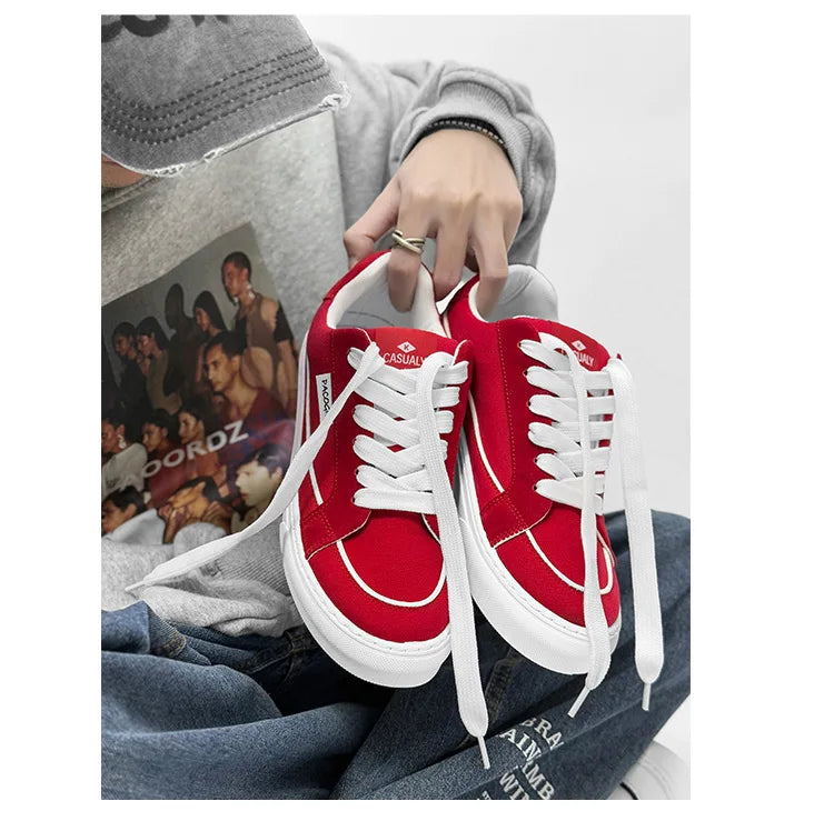 Men's Casual Canvas Shoes Spring Trendy Sports Leisure Skateboarding Shoes Student Low Top Flat Laced Breathable Sneakers