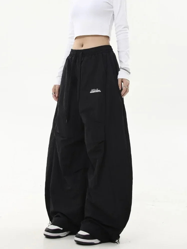 HOUZHOU Oversized Brushed Women Pants Vintage Pleated Wide Leg Trousers Warm Winter Baggy Black Trousers Harajuku Casual Joggers