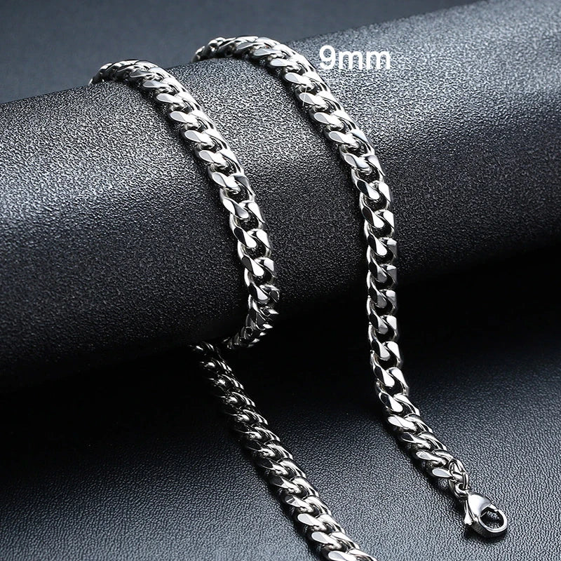 3/5/7/9/11MM Cuban Chain Necklaces for Men Women,Stainless Steel Curb Link Chain Collar,Jewelry Gift for Dad Husband BFF